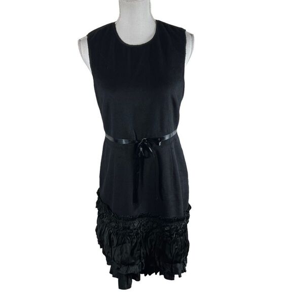 Vintage DKNY Black Wool Ruffle Sheath Dress